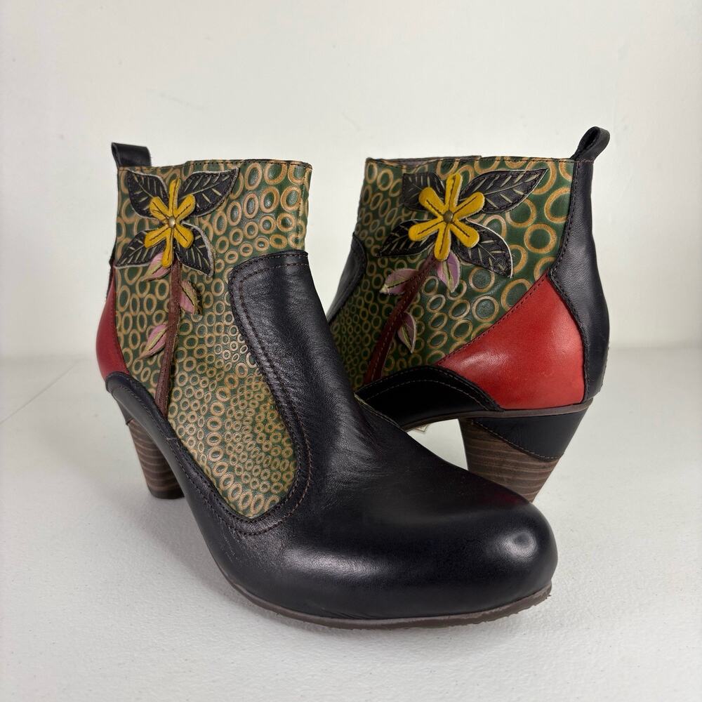 L’Artiste Ankle Boots Women’s 42 US 10.5-11 Floral Leather Booties Cowgirl Boho